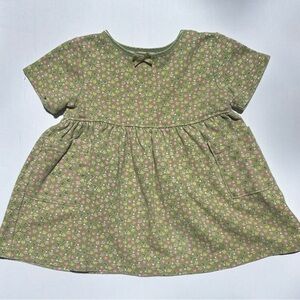 Vintage McKids Green Floral Baby Dress with Pink and White Flowers